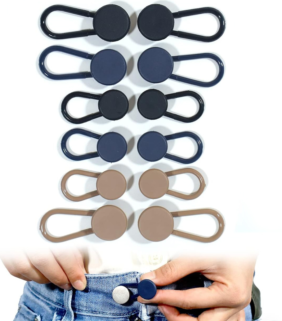 Mmgoqqt 12 Stück Knopfverlängerungen für Jeans, Jeansknopfverlängerung, Knopfverlängerung für Hosen, Taillenverlängerungen für Hosen Kau-QY-LA-ZL-20241202-1894