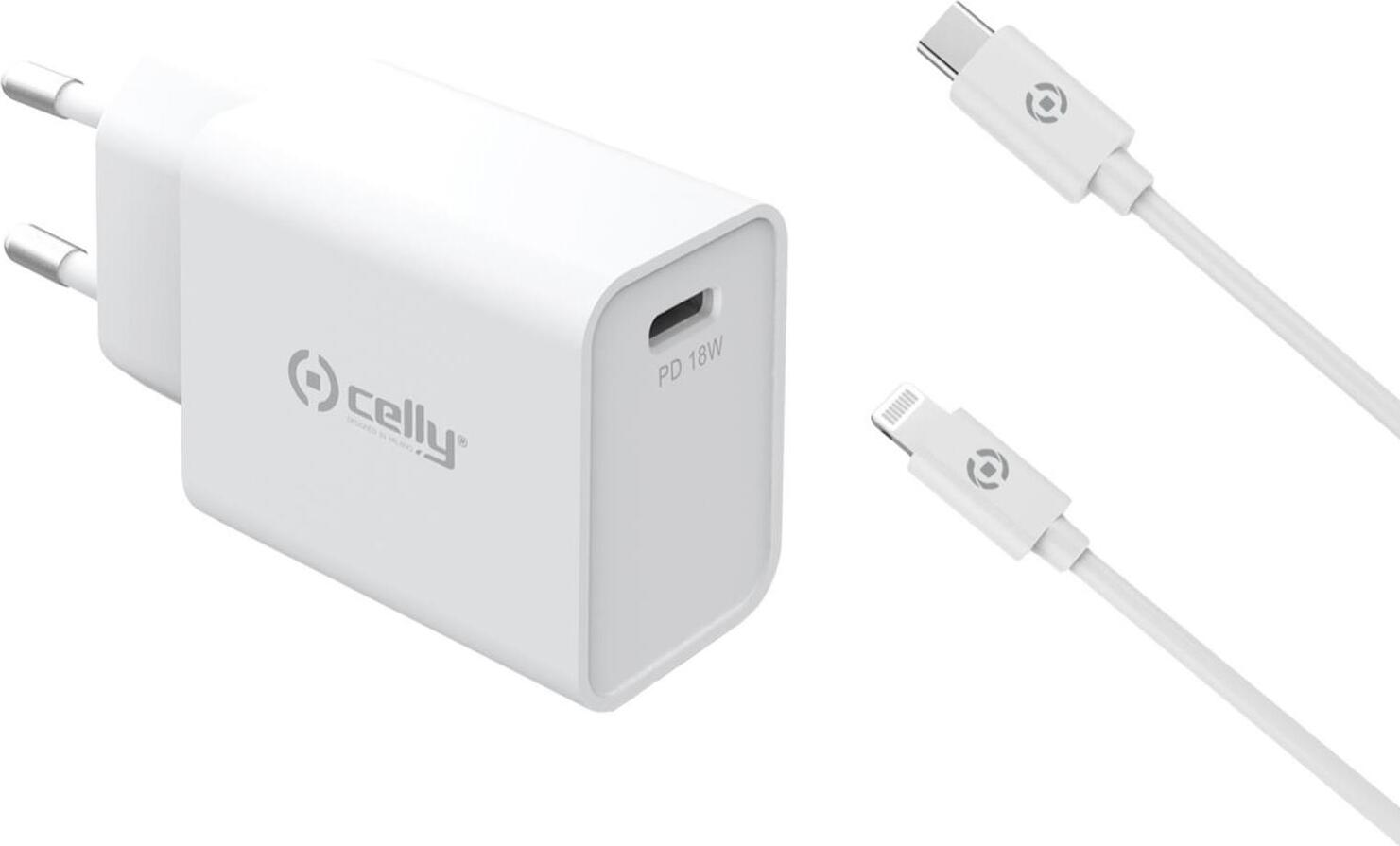 Celly TC1C18WLIGHTWH Nabíjačka pre mobilné zariadenia Smartphone, Smartwatch, Tablety Biela AC Indoor