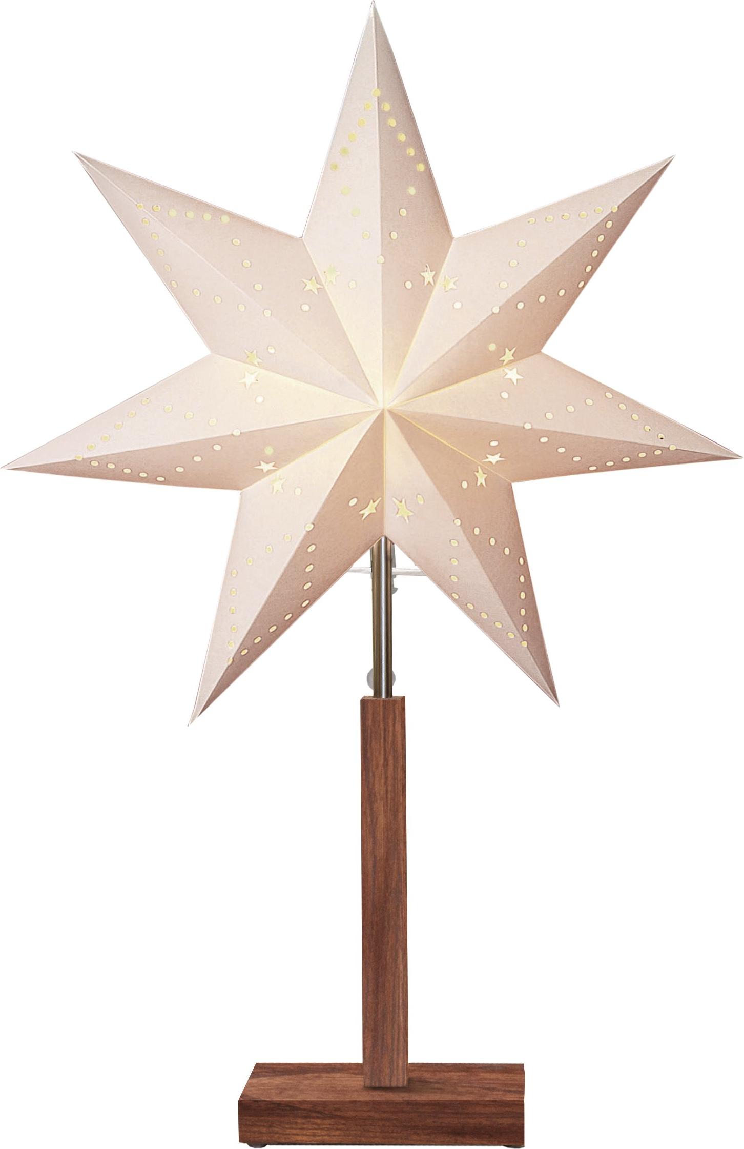 EGLO Tischlampe mit Weihnachtsstern, Dekostern beleuchtet aus Papier mit Holz-Sockel, 3D Fenster-Leuchtstern stehend in weiß mit Kabel, E14 410282