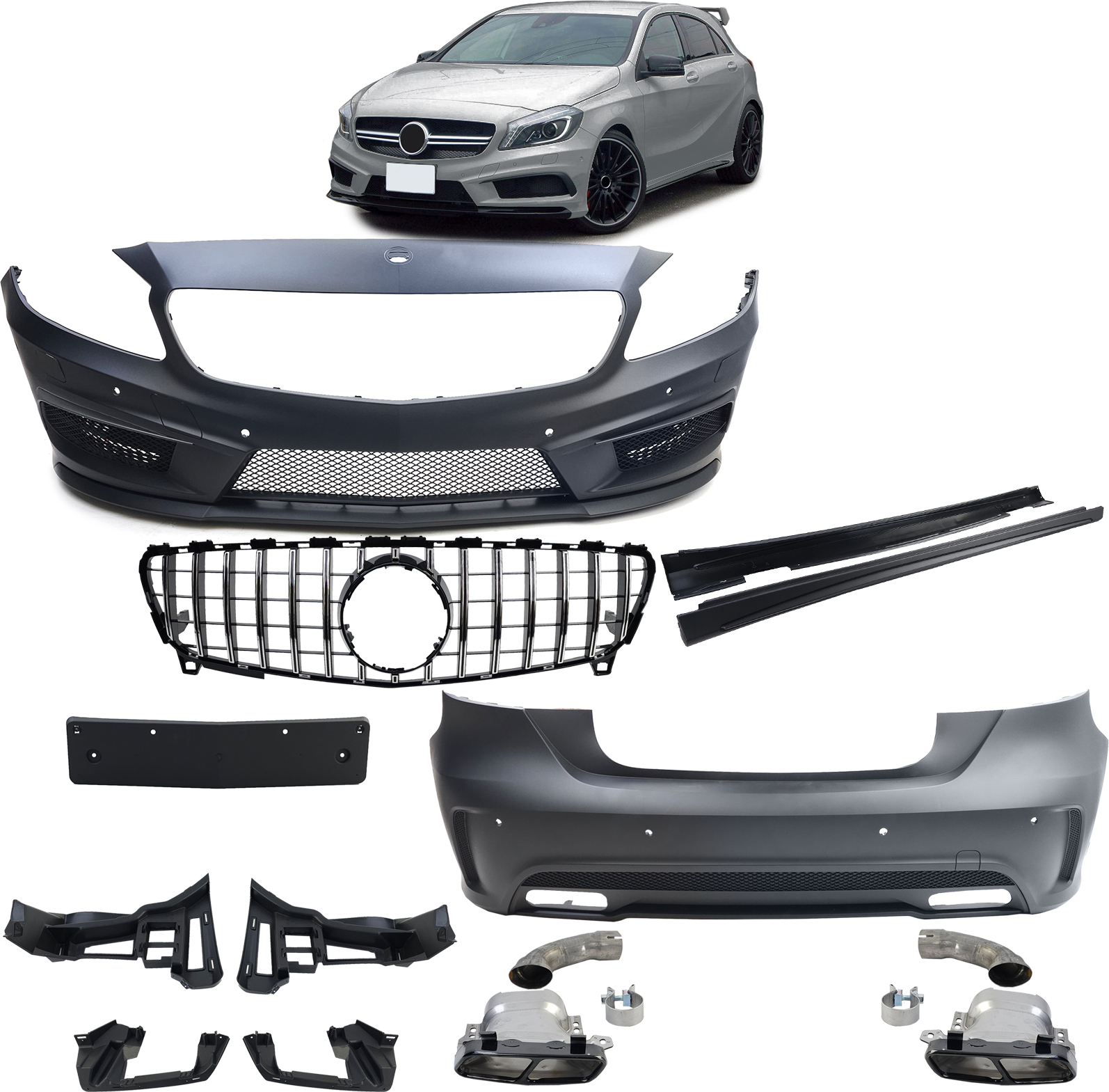 Tuning Fanatics Sport Bodykit Front Heck Stoßstange Grill Schweller für Mercedes A W176