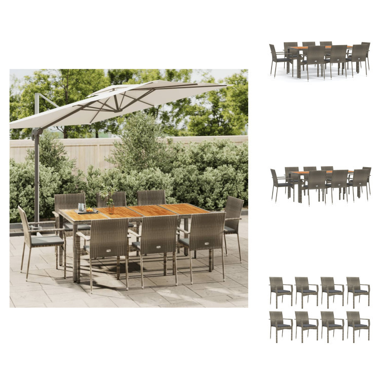 vidaXL 9-dielny záhradný jedálenský set s vankúšmi sivý polyratan - Záhradný nábytok sety