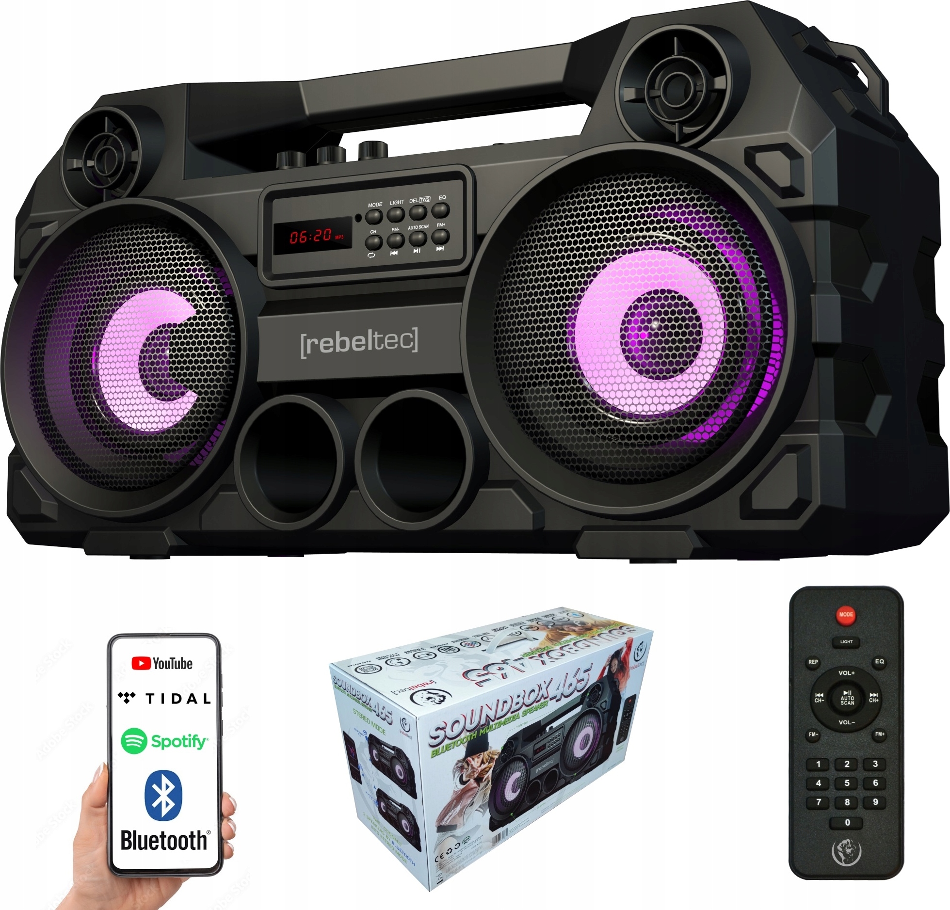 Bluetooth Lautsprecher 40W Tws Rgb Usb/Sd/Fm 8-12H Betrieb - Rebeltec Soundbox 465 BELLA-T-1460