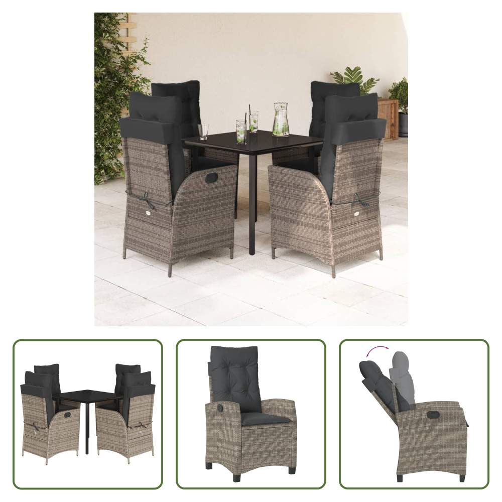 The Living Store 5-dielny záhradný jedálenský set s vankúšmi sivý polyratan
