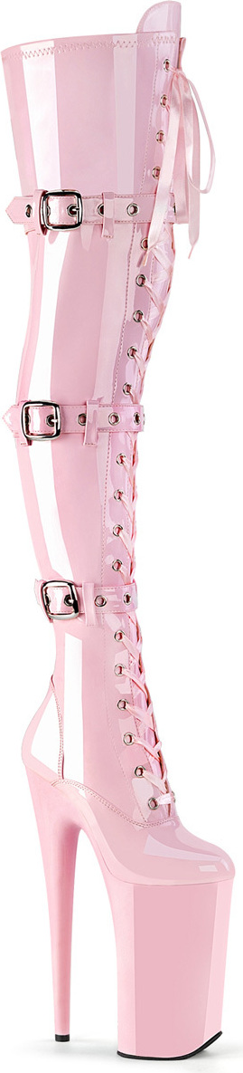 BEYOND-3028 Pleaser y vysoké čižmy Pleaser nad kolená baby pink strečový lak 3 pracky