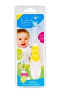 Elektrická detská zubná kefka Brush Baby pre deti 0-3 rokov, žltá farba