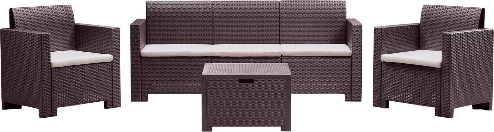 Dmora Lounge-Set für den Außenbereich Dmüh, Gartenmöbel-Set mit Kissen, Sitzbereich für den Innenbereich in Rattan-Optik, 100 % Italy, Braun