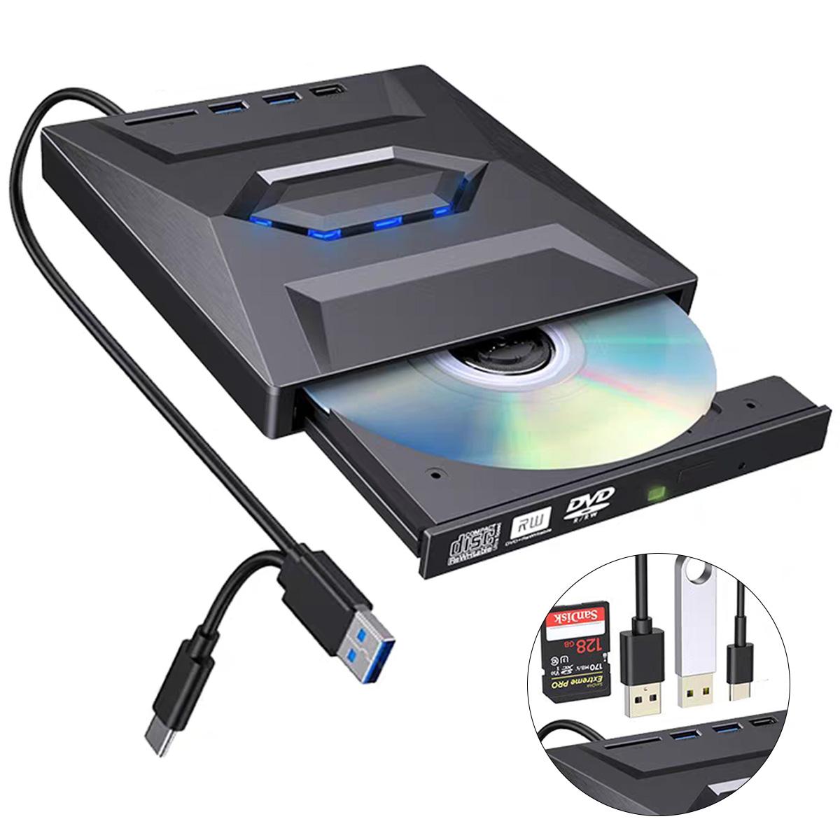 Novzep Externes DVD Laufwerk, RGB CD Laufwerk Extern USB 3.0 Type-C, ,für PC Laptop Desktop MacBook Mac OS Win11/10/8/7/XP Linux Vista KAUF-ALRI-CE1595-018