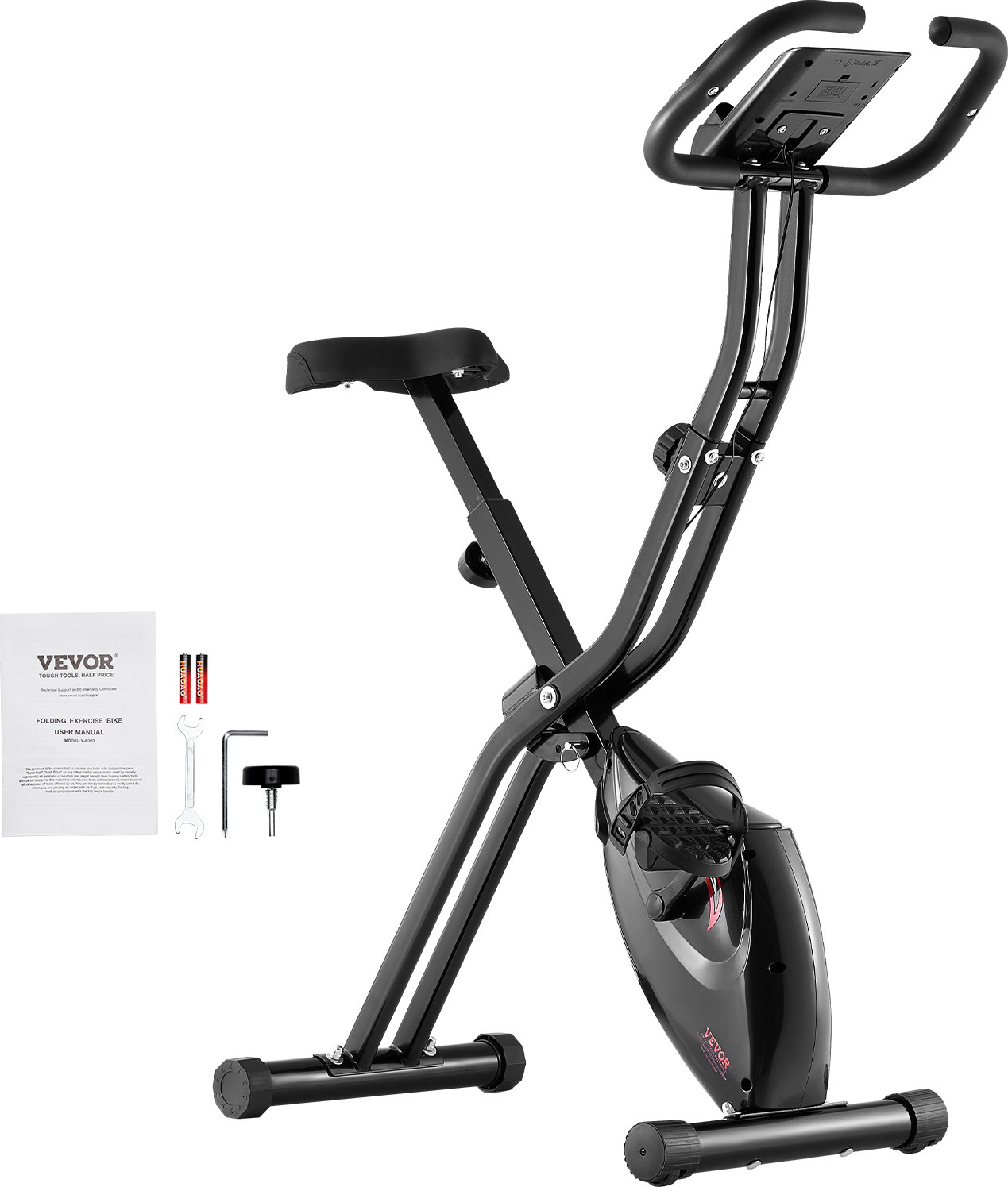 VEVOR Skladací cvičebný bicykel Fitness bicykel, nastaviteľný magnetický odpor, vnútorný bicykel pre tréning v domácej posilňovni, pohodlný sedák LCD monitor Black