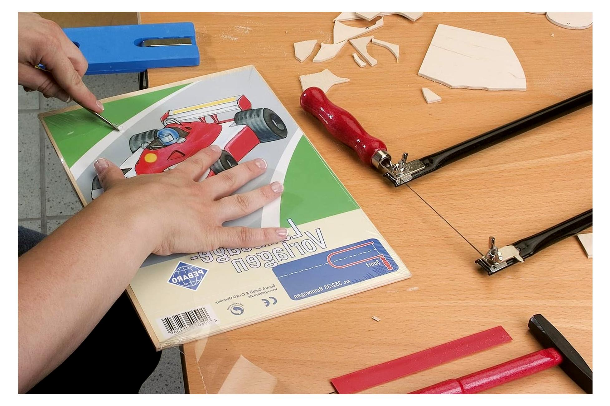 Markenlos Laubsägevorlage Müllwagen aus 3mm Sperrholz, DIN A 4, Motiv vorgedruckt, zum Aussägen, Basteln und Anmalen