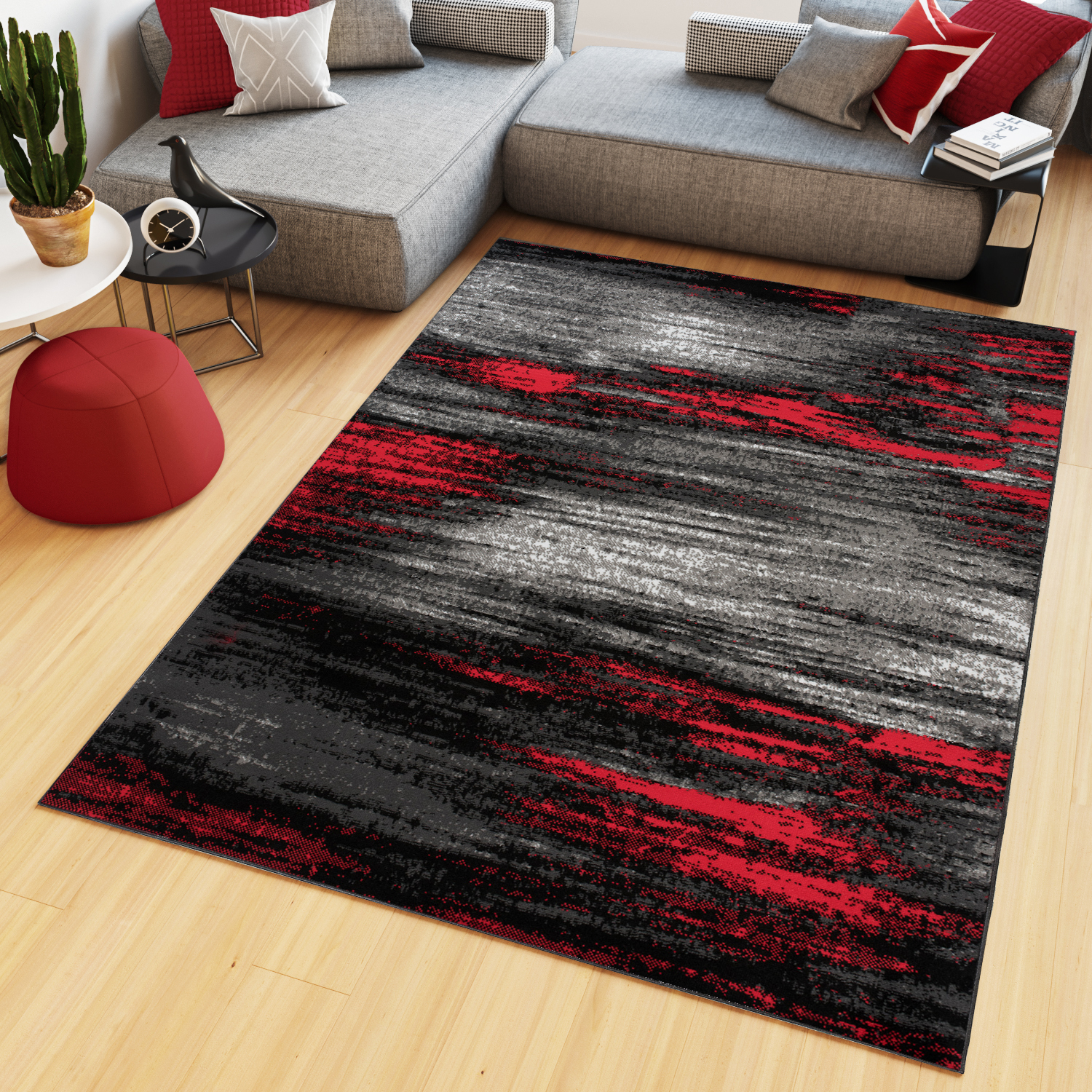 RUGMRZ Tepiche 60 x 100 cm Schallschutz Teppich rot Teppiche, Dämm- &  Schutzmatten Atmungsaktiv Schwarz Rot Geometrisches Kariertes Design Modern