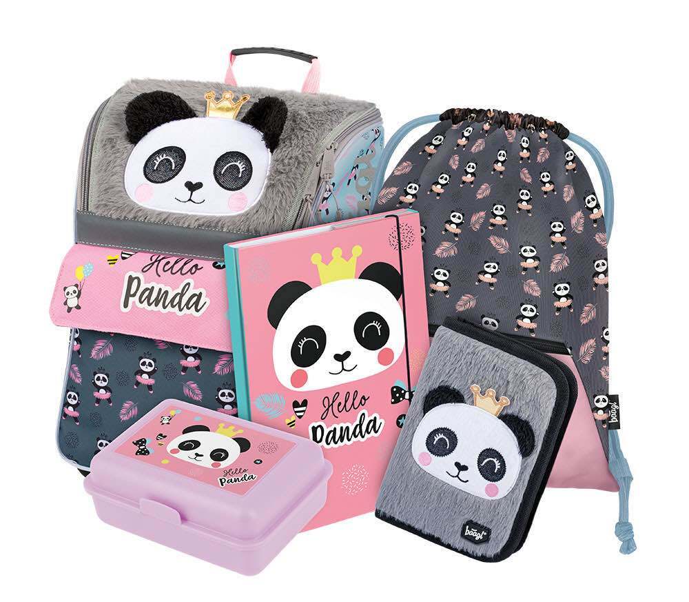 BAAGL Zippy Panda Schulranzen-Set 5tlg: Schulranzen, Federmäppchen, Turnbeutel, Heftmappe, Brotdose