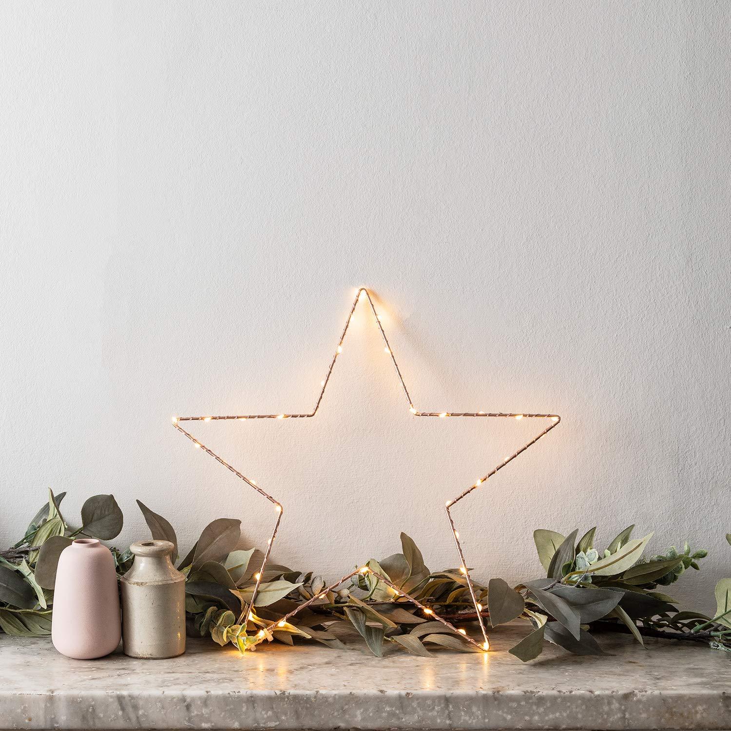 Lights4fun Osby Stern Rose Gold 40 Micro LEDs 36cm Batteriebetrieb Timer Leuchtsterne Kinderzimmer
