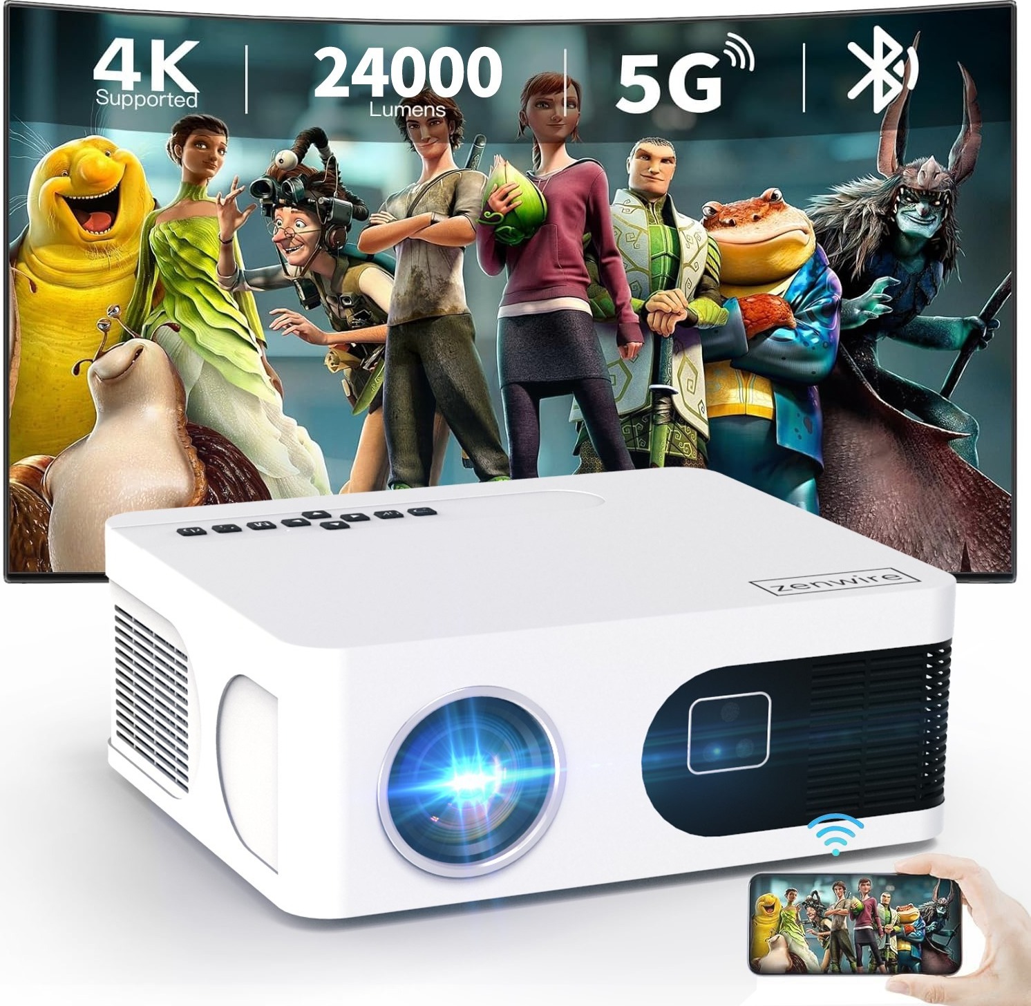 Mini projektor WiFi projektor Android TV FULL HD 4K 18000lm Automatické zaostrovanie Zenwire E601H