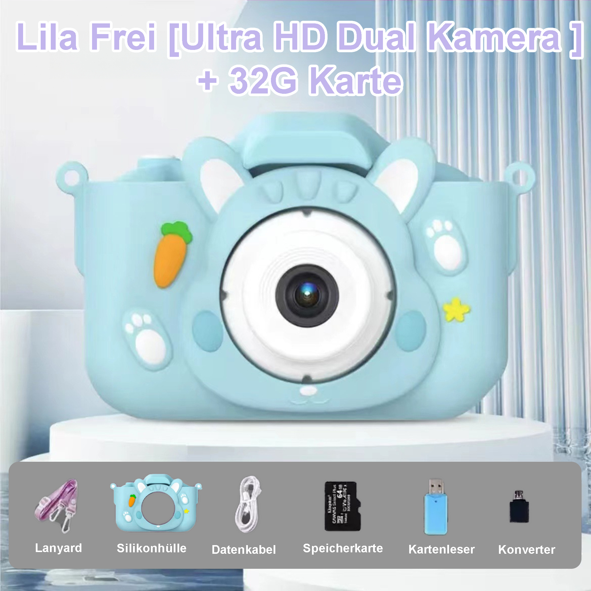 Crrynuo Digitalkamera,Kinder Kamera 1080P Videokamera, 48 MP 2, 0'' IPS-Bildschirm,Autofokus, Verwacklungsschutz mit 32GB Speicherkarte mit Kartenleser KAU-YH-UN-XKJZ-240828-6