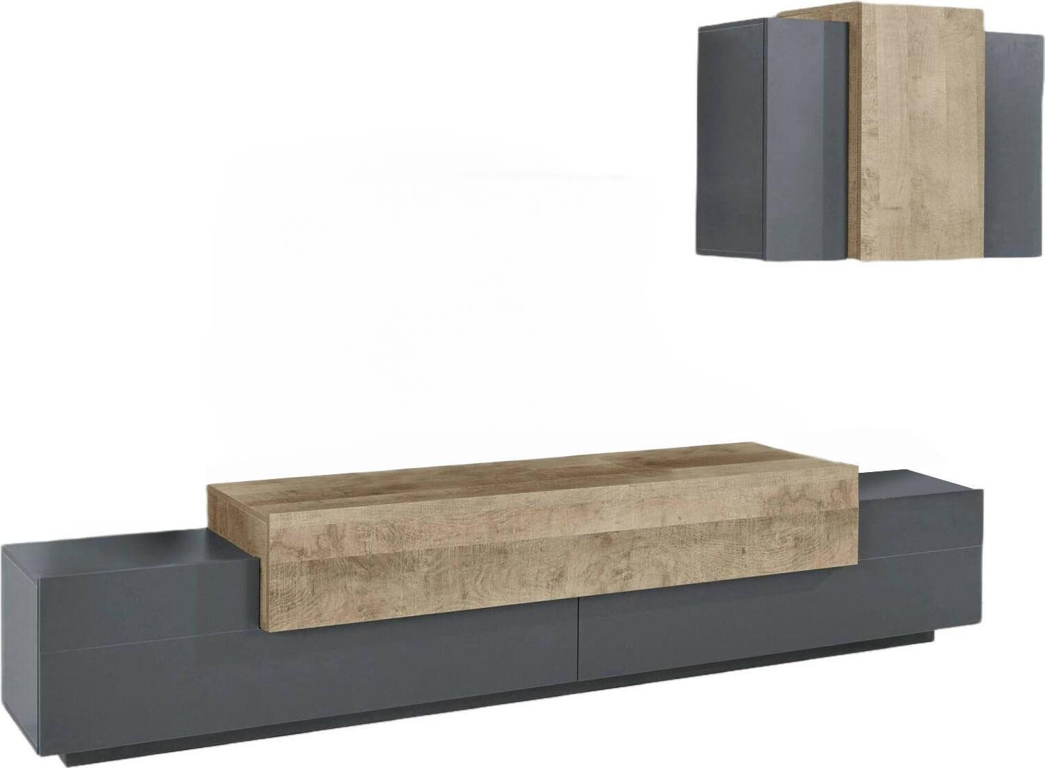 Dmora Wohnzimmermöbel Dmar, TV-Ständer Wohnzimmergarnitur, Mehrzweck-Wohnzimmermöbel, 100% Italy, cm 240x45h180, Anthrazit und Ahorn