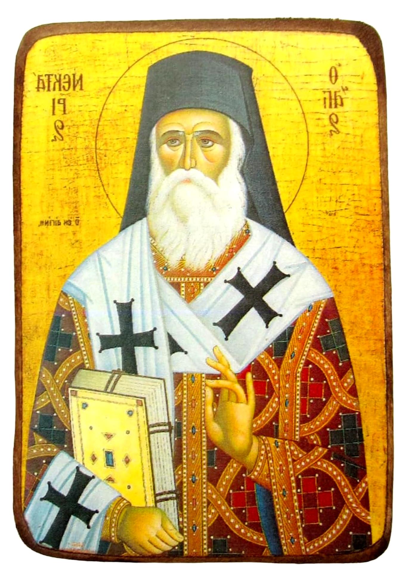 Markenlos Holzikone der griechisch-orthodoxen Kirche von St. Nektarios aus Ägina