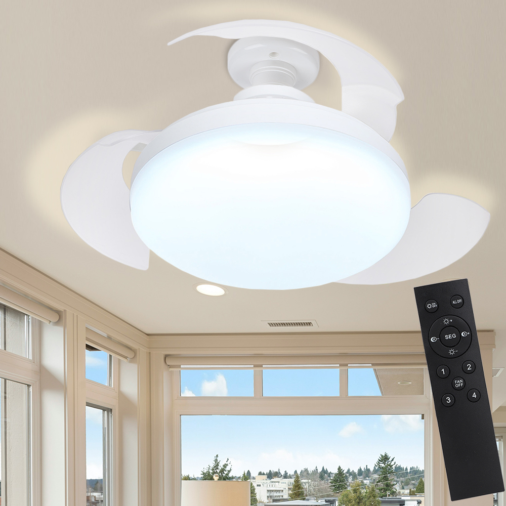 Mini ventilatore da soffitto moderno da 52 cm con lampadina LED E27 - 3 velocità, telecomando, timer - Luce dimmerabile 40W - Design a 6 pale | Leroy Merlin