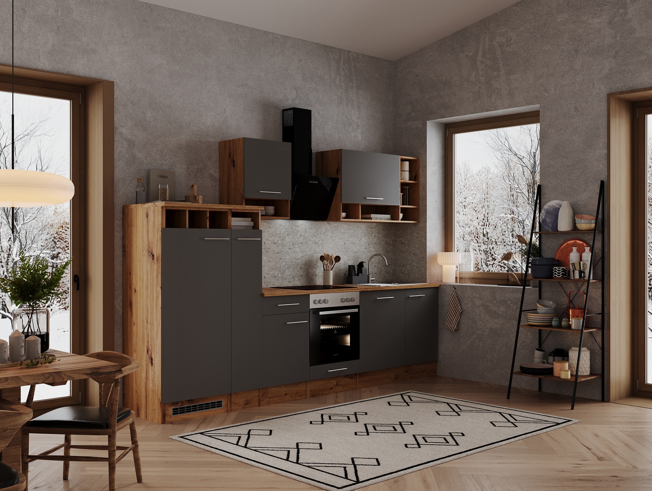 Küche Küchenzeile Küchenblock Einbauküche Eiche Grau Hilde 310 cm Respekta BEKB310EGC