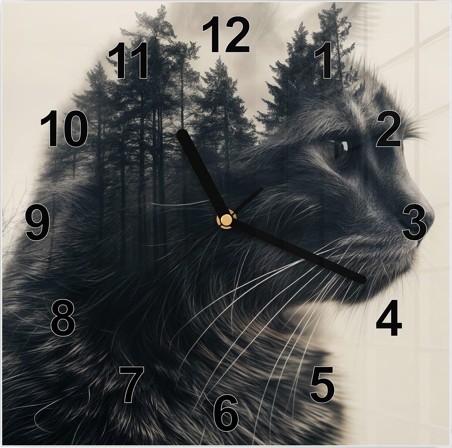 Primedeco Wanduhr aus Glas mit Motiv Waldkatze- 30 x 30 cm - inkl. Aufhängesystem