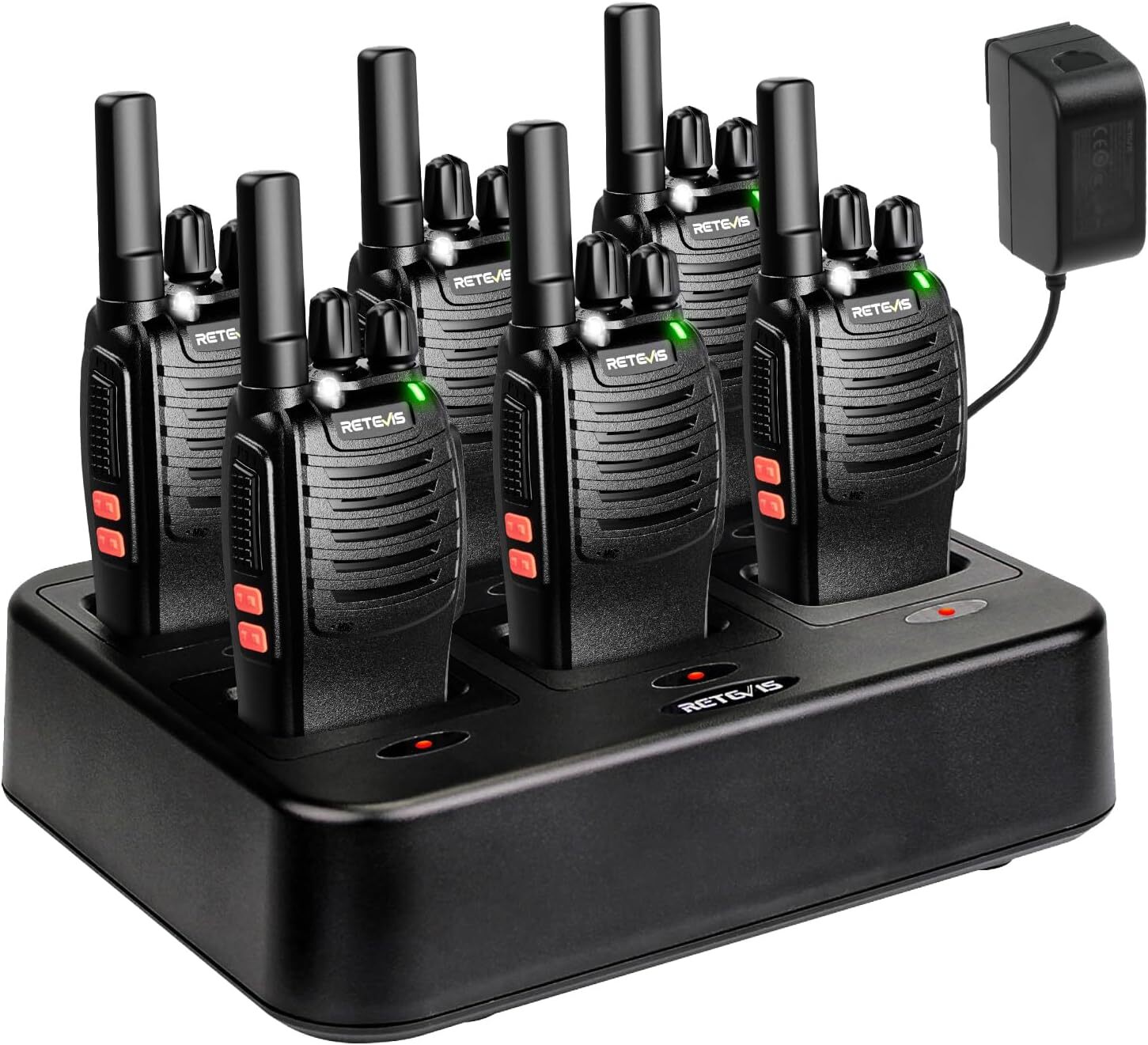 Retevis H777 Funkgerät, Walkie Talkie mit 6 Fach Ladegerät, Taschenlampe, Ein-Klick-Alarm, Frequenzbindung mit Einem Klick, VOX, Robust, Walkie Talkie EUA9061T-C9059A