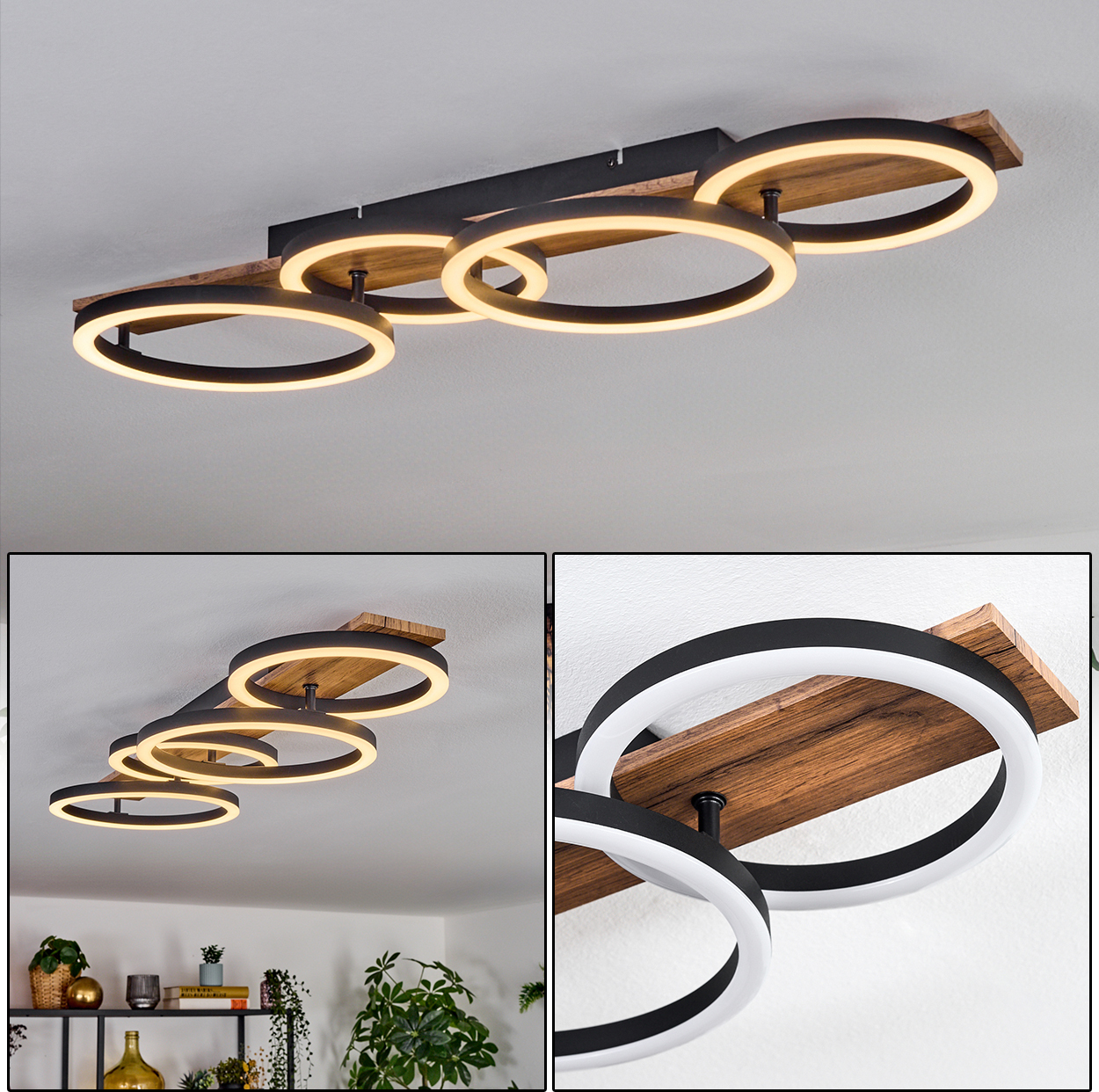 hofstein Pigge Deckenlampe aus Metall/Holz/Kunststoff in Schwarz/Braun/Weiß H3988114