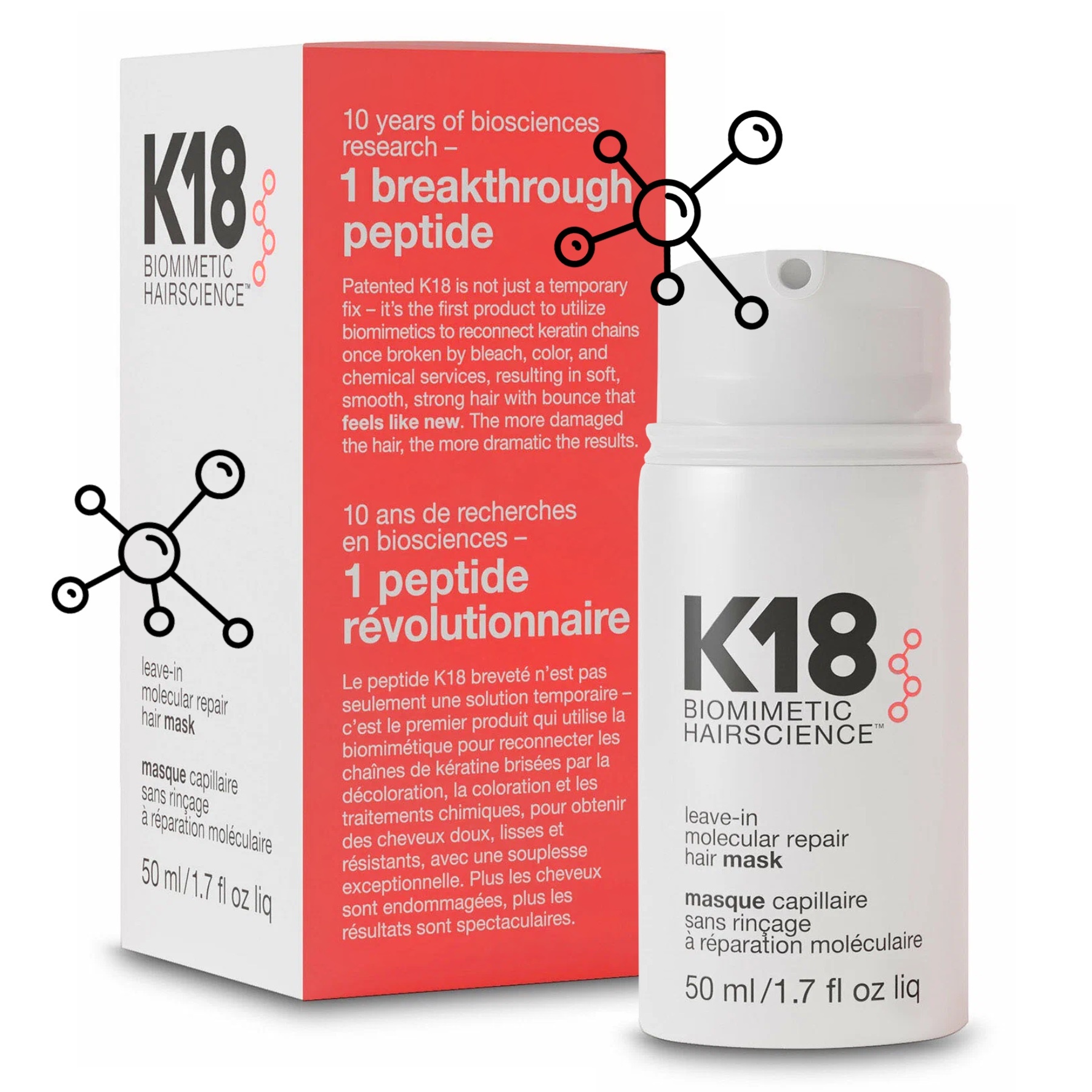 Masque Réparateur Capillaire K18 Original - 50 Ml, Soin Profond Pour Tous Types De Cheveux, Neuf