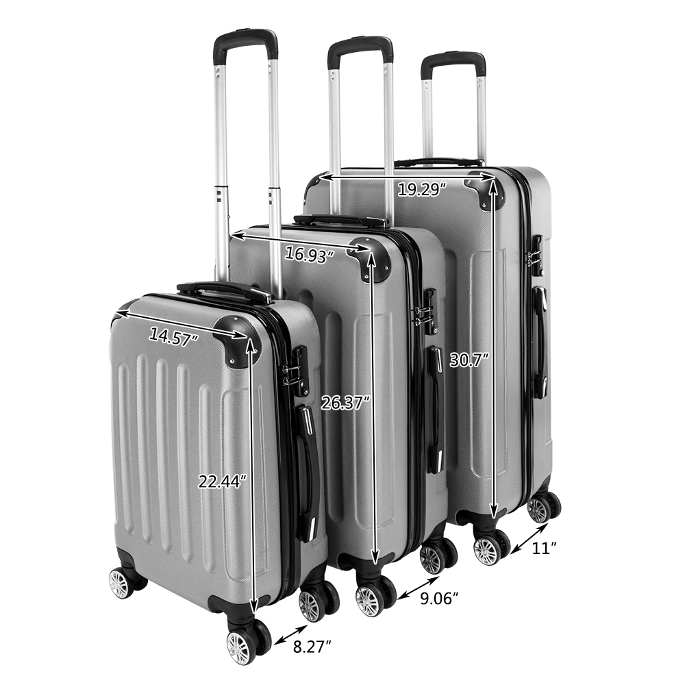 LINGDA Kofferset 3-teilig grau, ABS-Trolley 20 Zoll/24 Zoll/28 Zoll SY-LGX-2