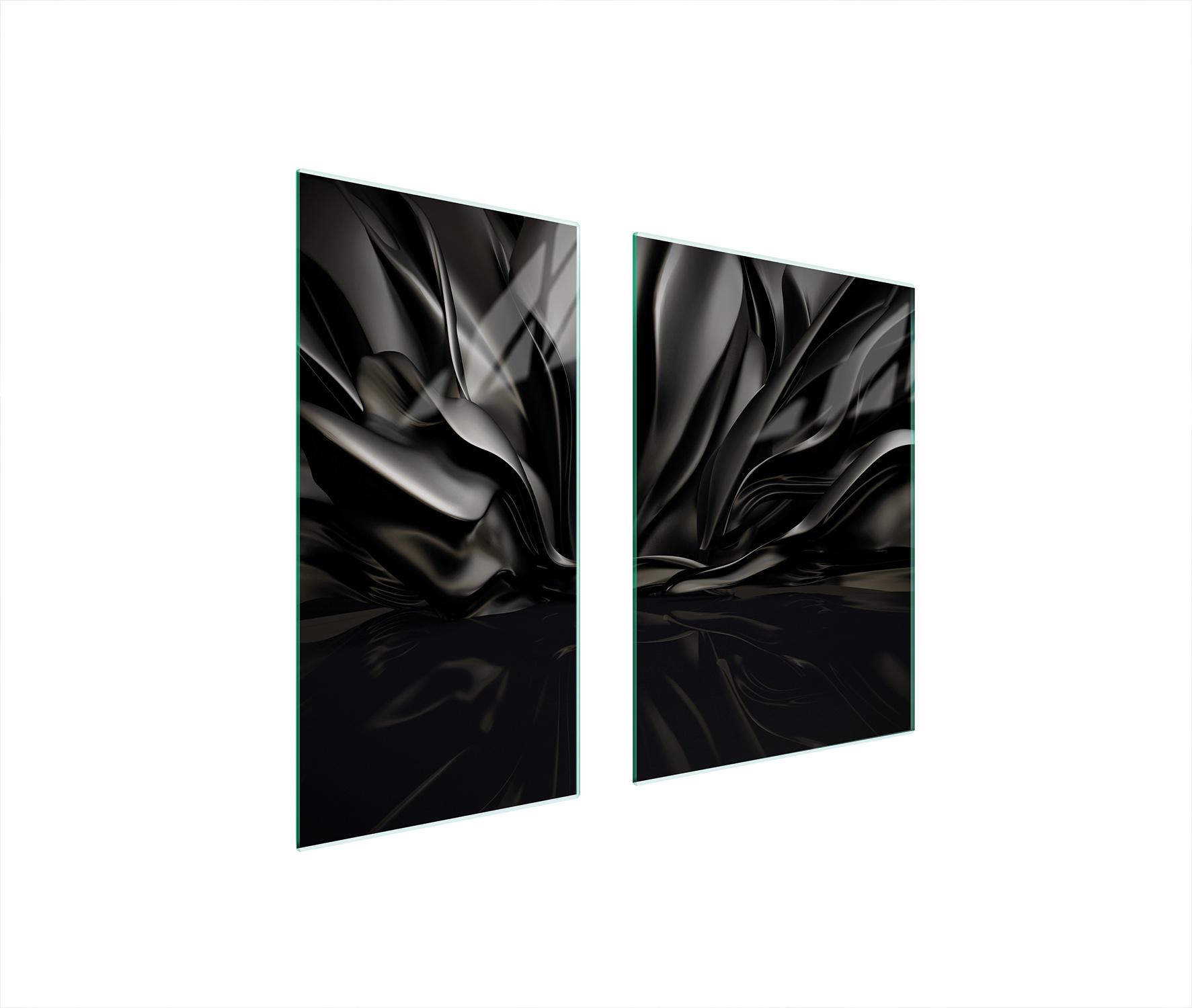 TMK ArtDeko Herdabdeckplatten 2 teilig 75x52 Ceranfeld Abdeckung Glas Schneidebrett Muster Schwarz