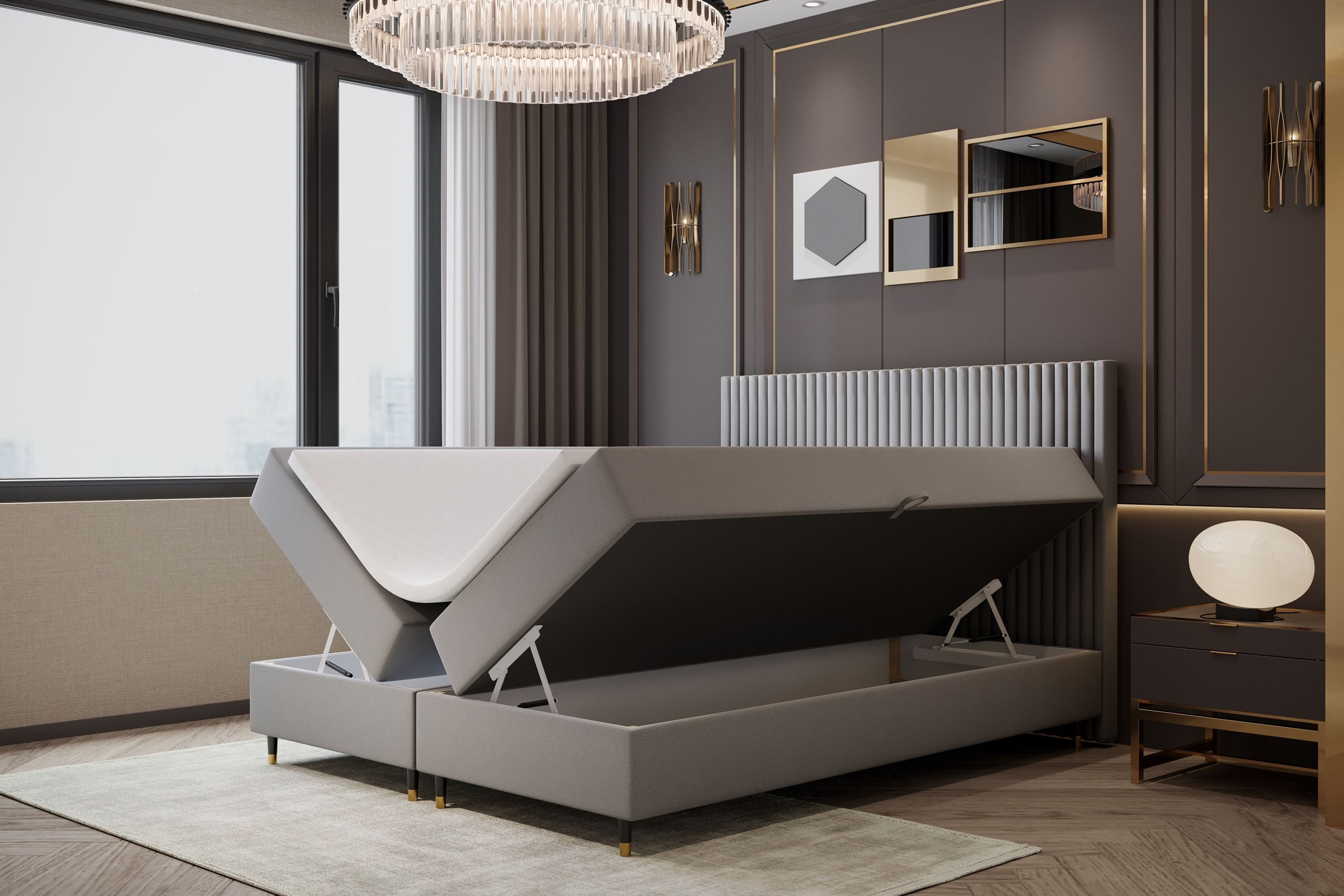 TRADA Boxspringbett 180 x 200 Estepona mit Bettkasten und Pocket-Matratze Grau ESTEPONA180-GREY