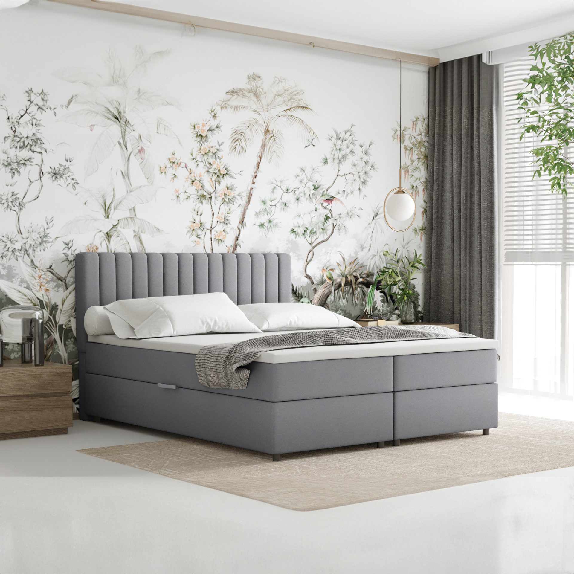 Boxspringbett 160x200 EVEREST, mit Topper, mit Bettkästen, Doppelbett, Grau, Panda Möbel