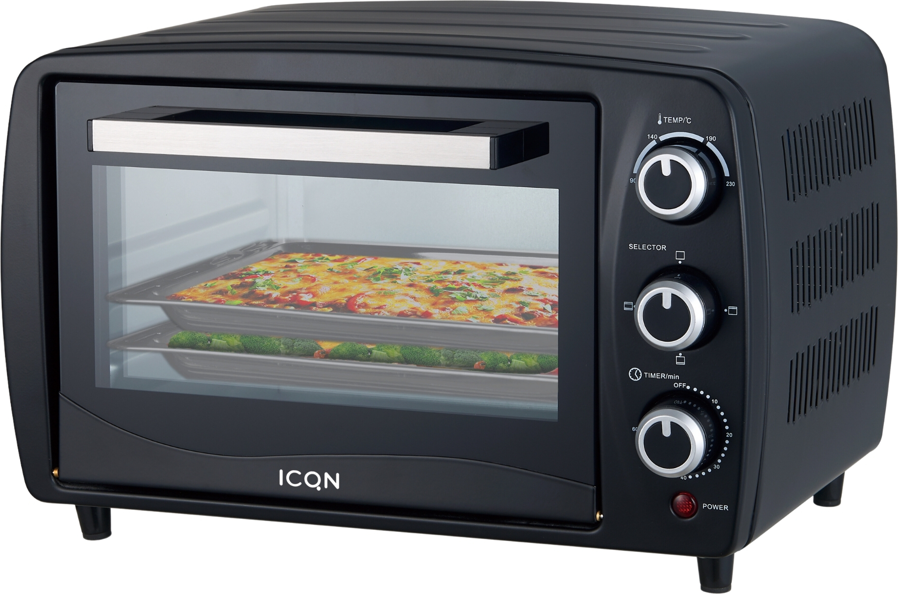 ICQN Minibackofen 15 Liter , 1200W, 90°C-230°C, 60 min. Timer, Anthrazit