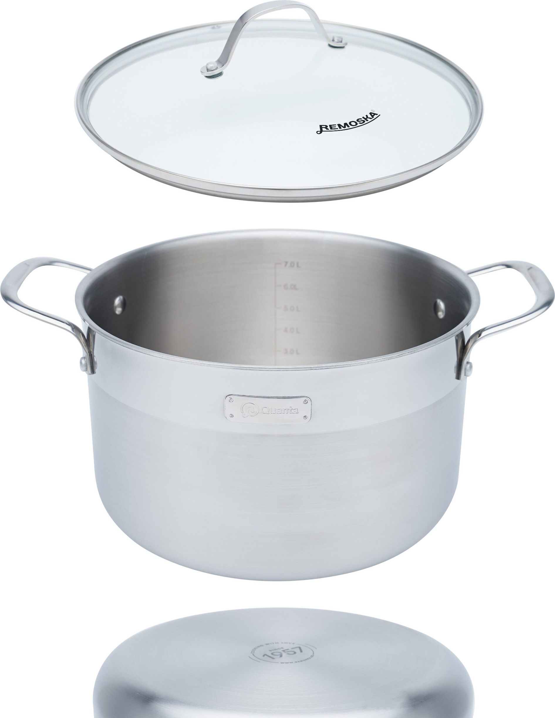 Remoska Edelstahl Kochtopf Quanta - 7 l, 26cm, Glasdeckel, Kompatibel mit Allen Herdarten Auch auf Induktionsherden H2616/10TS