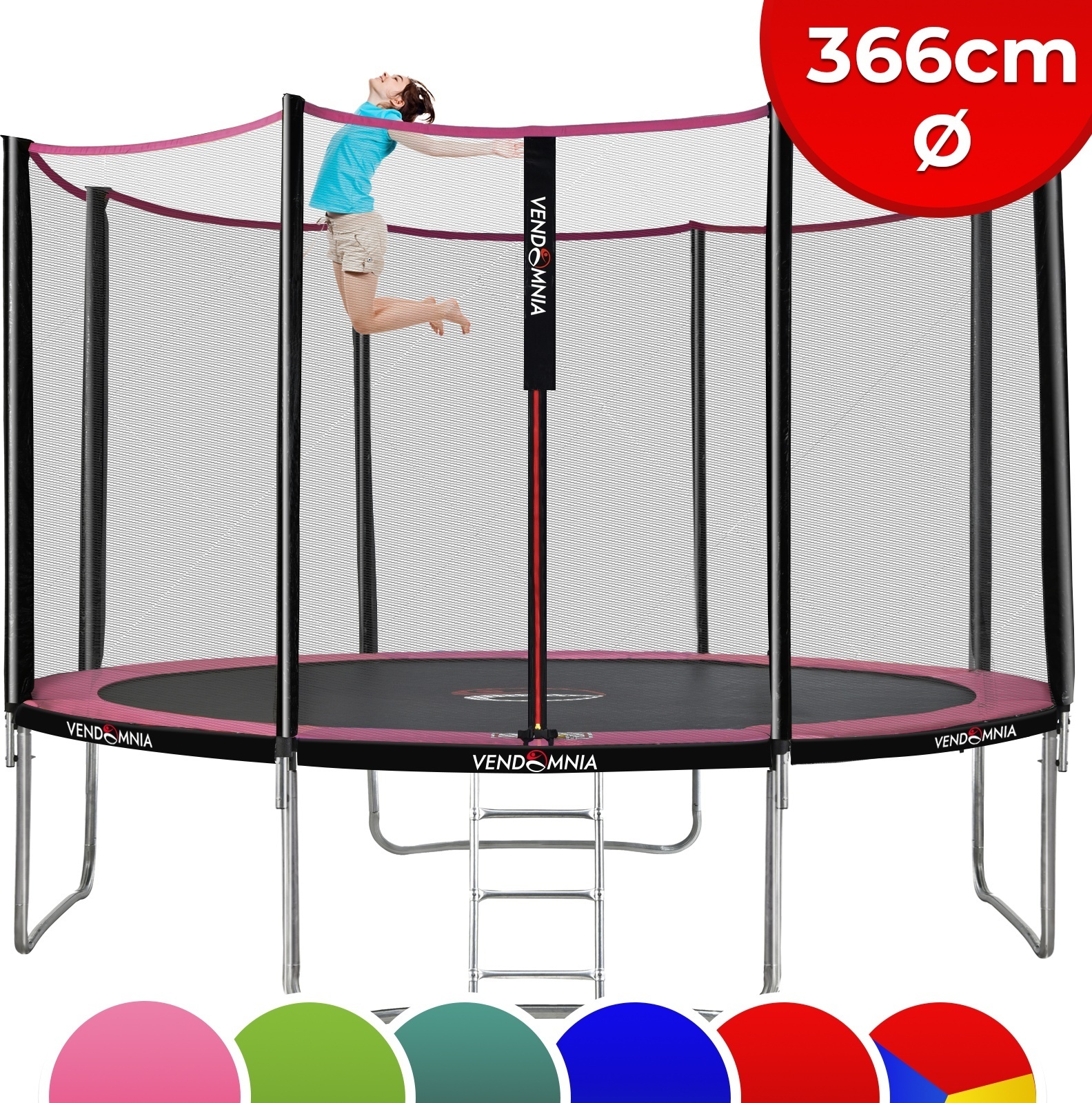 Trampolin - mit Sicherheitsnetz, Leiter, Randabdeckung, 366 cm, Farbwahl - Outdoor Indoor Gartentrampolin, Trampoline Farbe: Rosa