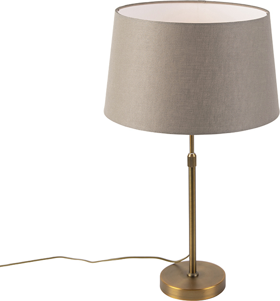 QAZQA - Landhaus I Vintage I Rustikal Bronze Tischlampe mit Leinenschirm taupe 35 cm - Parte I Wohnzimmer I Schlafzimmer I Nachttischleuchte - Leinen Zylinder I Länglich I Rund - LED geeignet E27 98528