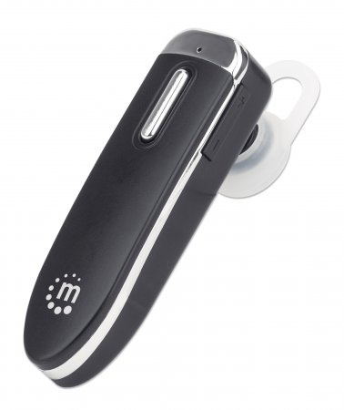 Manhattan Bluetooth slúchadlá s jedným uchom (výpredajové ceny), všesmerový mikrofón, integrované ovládacie prvky, čierna farba, doba používania 10 hodín, dosah 10 m, nabíjací kábel USB-A v balení, Bluetooth v4.0, 3 roky záruka, balené