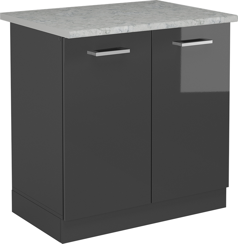 Vicco Küchenunterschrank R-Line, 80 cm AP Marmor, Anthrazit Hochglanz/Anthrazit