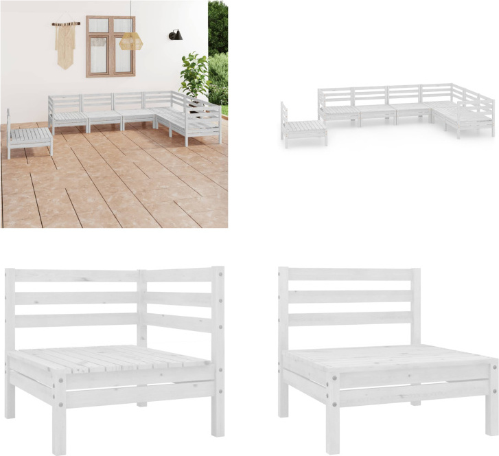 vidaXL 7-dielna záhradná obývacia súprava z masívneho dreva borovica biela - záhradná obývacia súprava - vonkajšia obývacia súprava - drevená pohovka - drevená záhradná pohovka