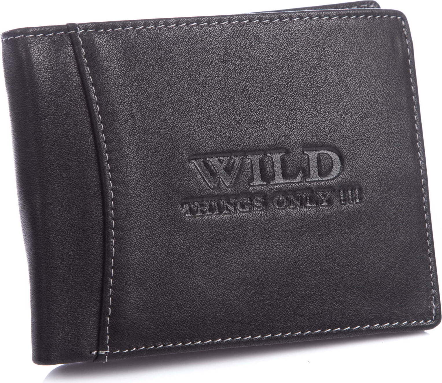 Wild Things Only WILD Echtleder Herren Großes Geldbörse Lederportemonnaie mit RFID-Schutz Schwarz