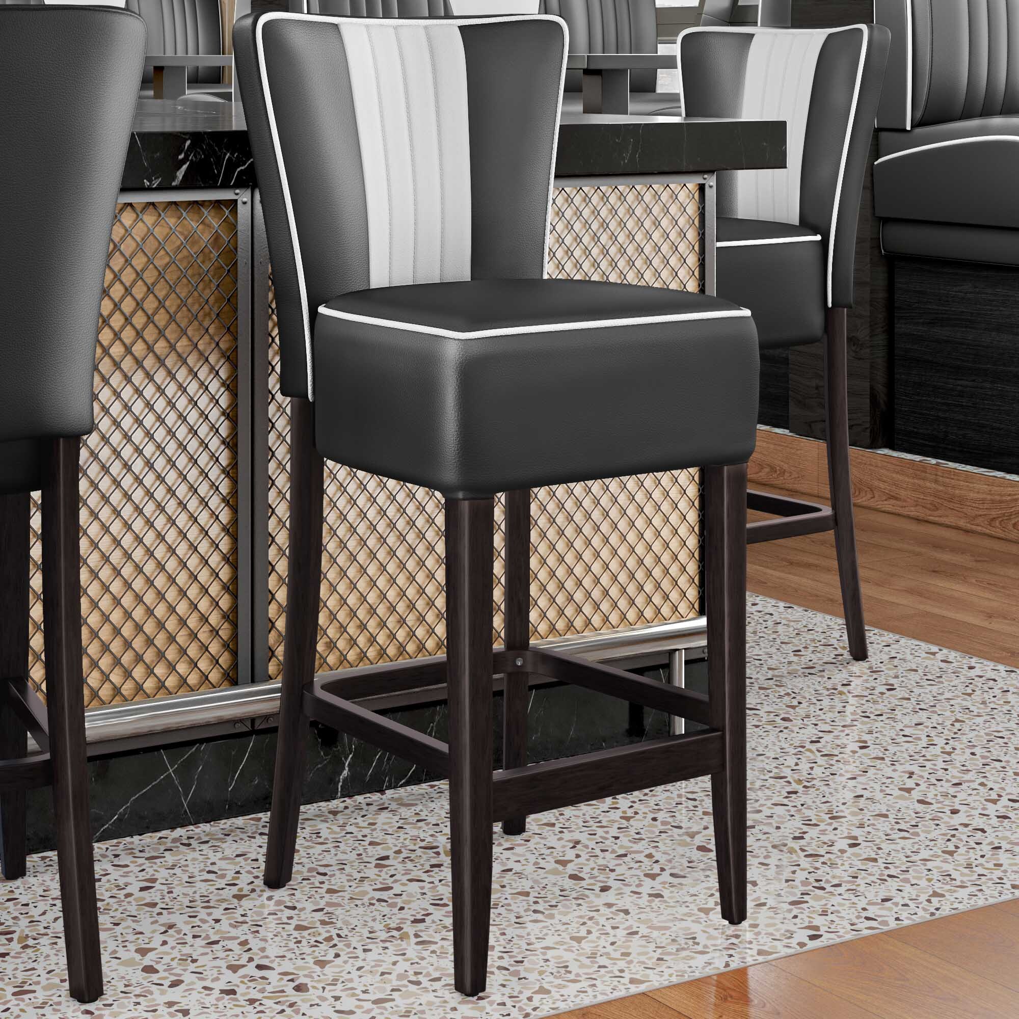 GGM Moebel International 2er-Set AMERICAN 1 | Barhocker | Schwarz | Leder | American Barhocker, American Diner Barhocker American1.B75W.SW+