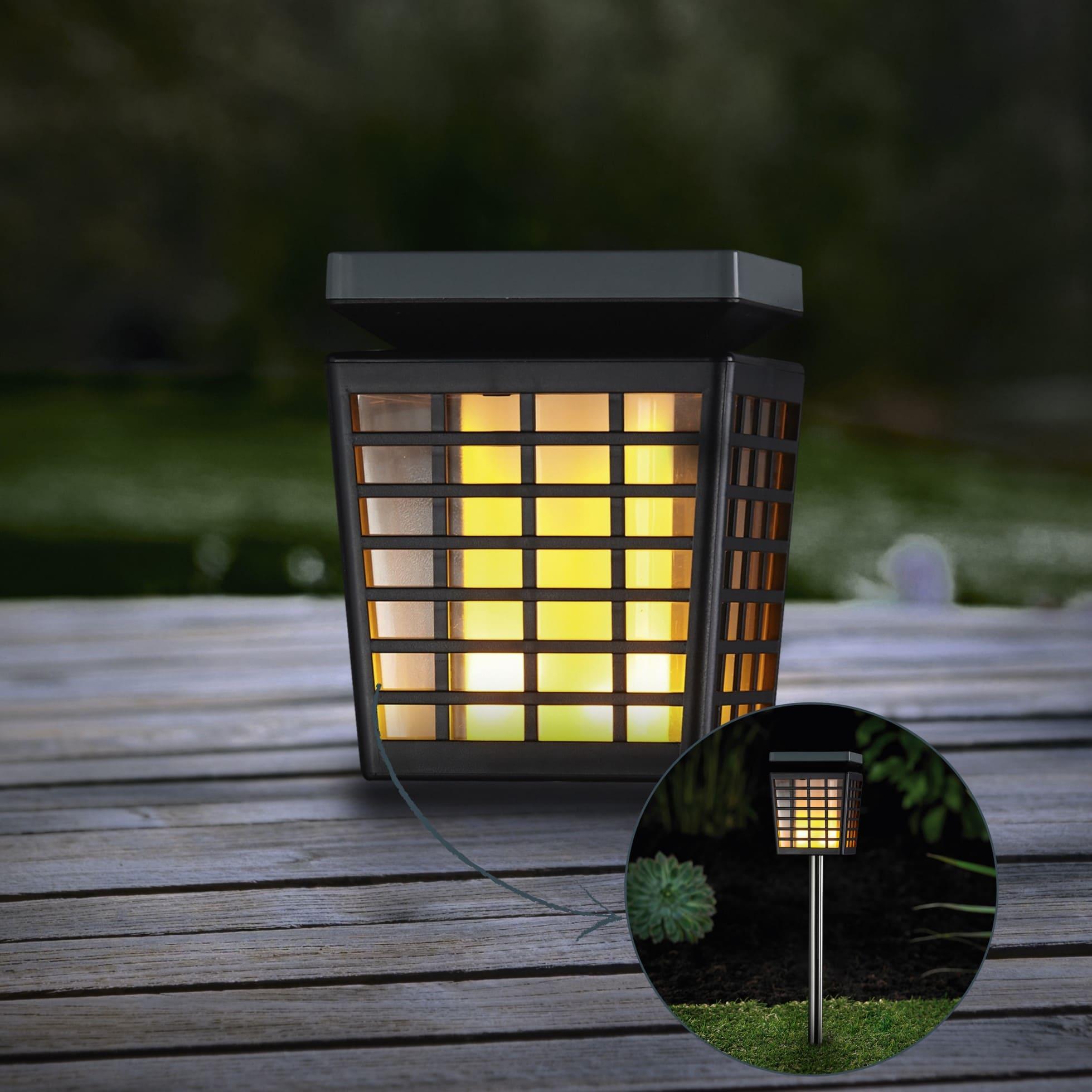 MeLiTec Solar-Gartenleuchte SO46, Flammeneffekt, LED-Solar-Gartenlampe im Käfig-Design, bis zu 8 Stunden Leuchtdauer, Erdspieß & Akku, 8h Leuchtdauer 9000_01_23