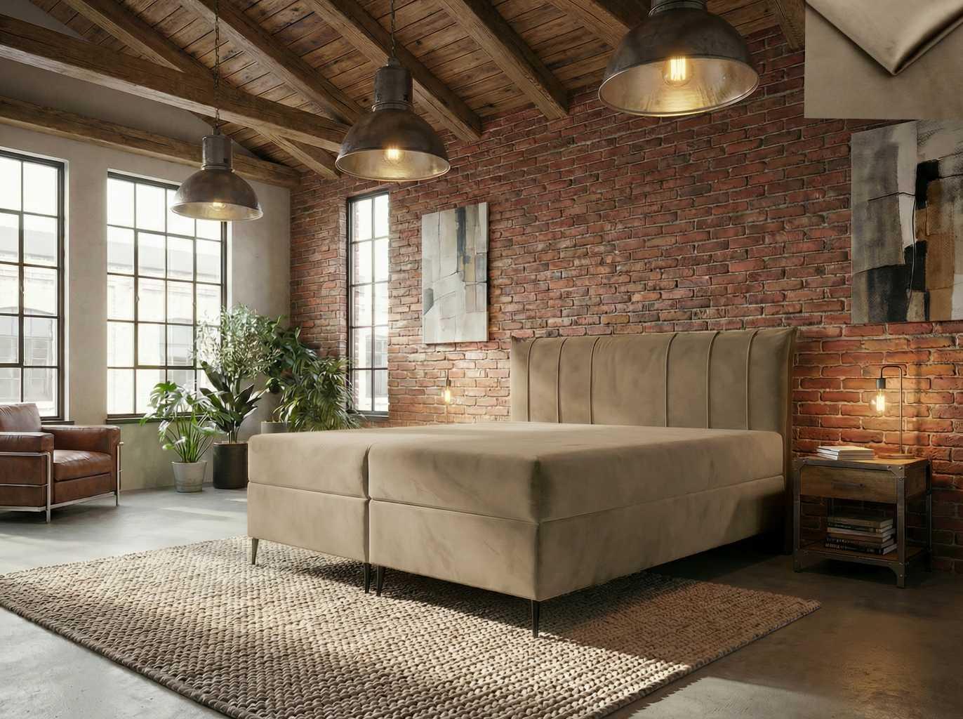 Boxspringbett MILAZZO Nordelo 120x200 mit Bettkasten Topper Stoff Magic Velvet Braun 2206 BOXS-MILZZO-MV-2206-120