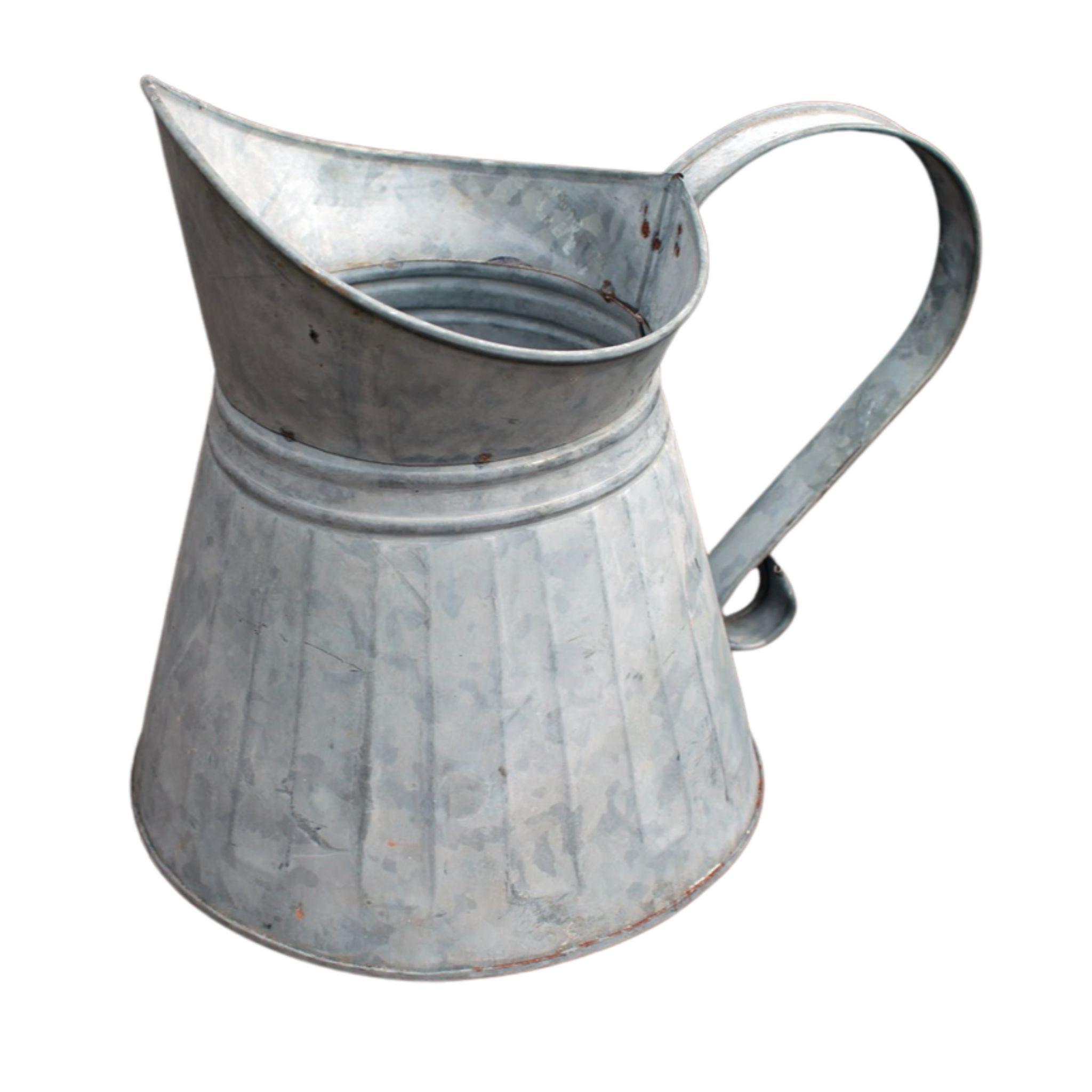 Gwenys Haus Großer Nostalgischer Zink Krug, 22 cm hoch, nicht wasserdicht, mit gewollten Unregelmäßigkeiten und Roststellen