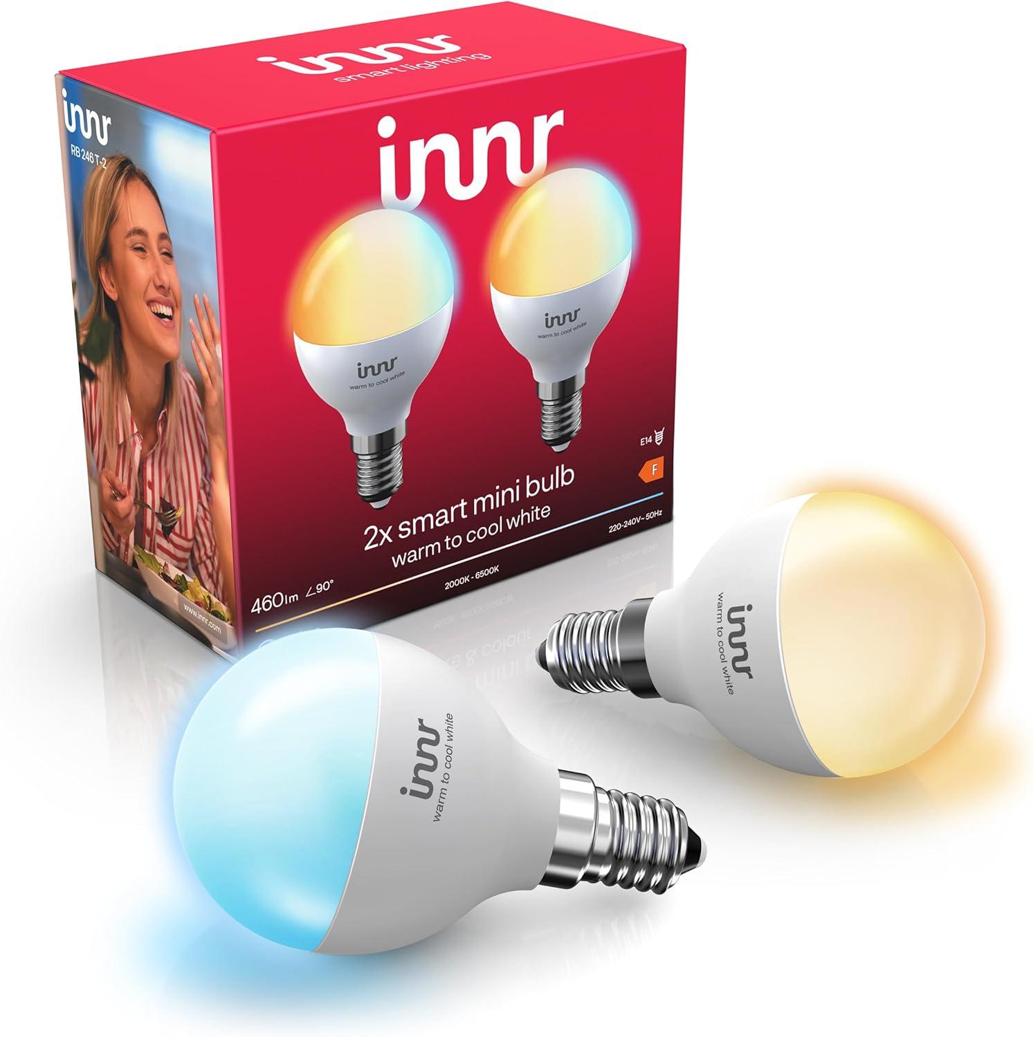 Innr Zigbee Smart Lampe E14 Mini Bulb, funktioniert mit Hue* und Alexa, Warmweiß bis Kühlweiß, Glühbirne, dimmbar, 460lm, 2 Stück RB 246 T-2