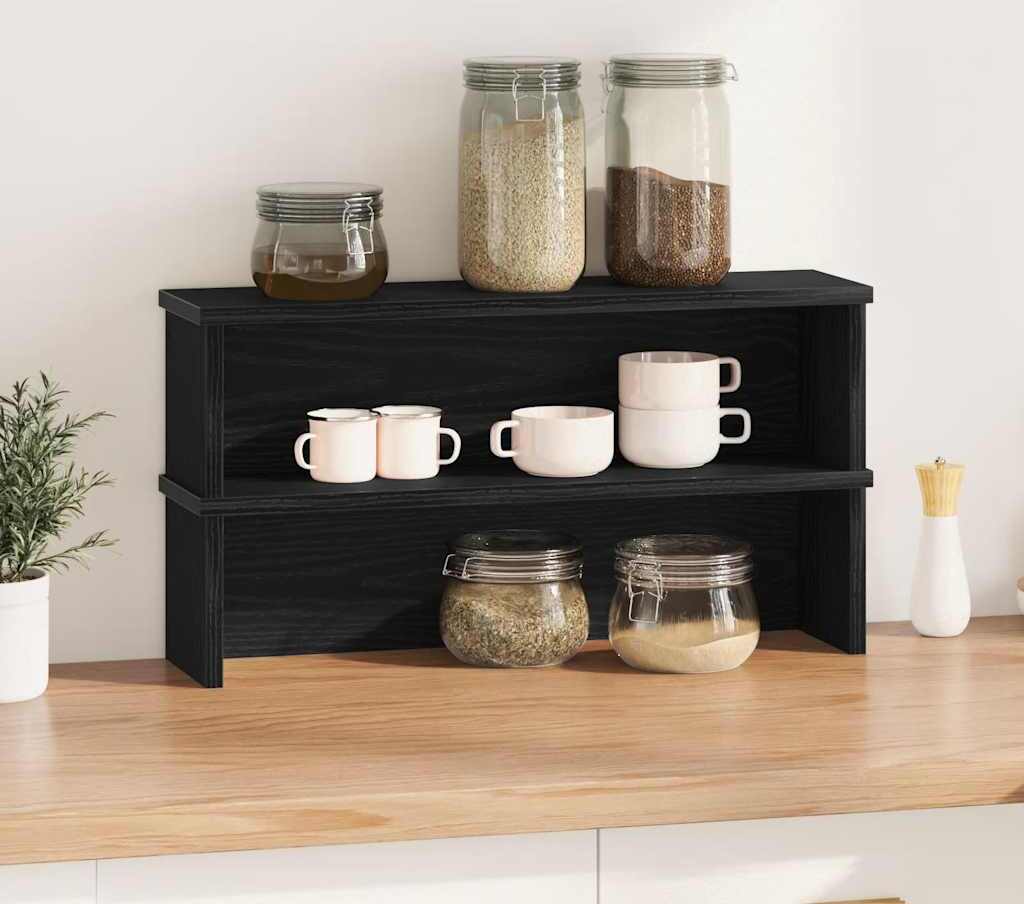 Lot De 4 Étagères De Rangement Goozii Pour Cuisine - Bambou Et Métal Noir - Empilables Et Réglables - Pour Assiettes, Épices, Garde-Manger
