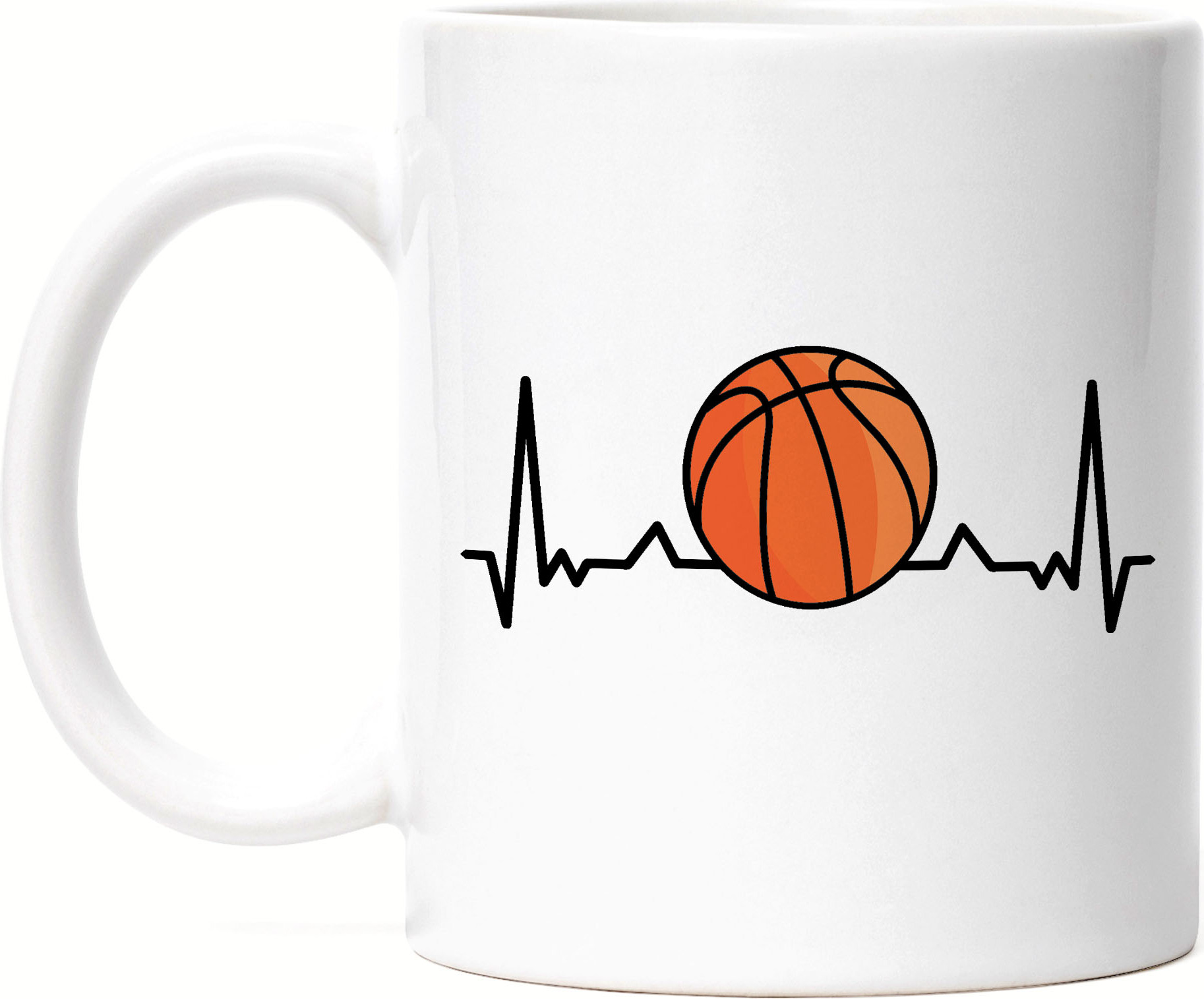 Hey!Print Basketball Tasse Weiß Leben Mannschaft Spieler Teamsport Korb Basket Ballsport Jersey Team Herzschlag Herz HP-1796-T