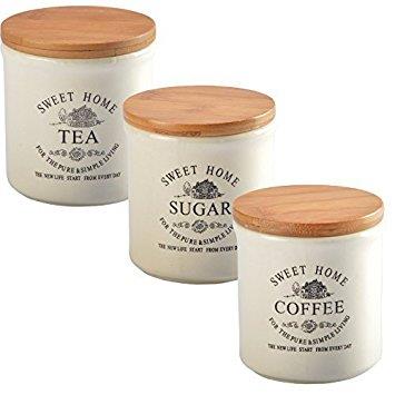 3 x Keramik Dosen Behälter Vorratsbehälter Set Tee Kaffee Milch Zucker Gewürze 
