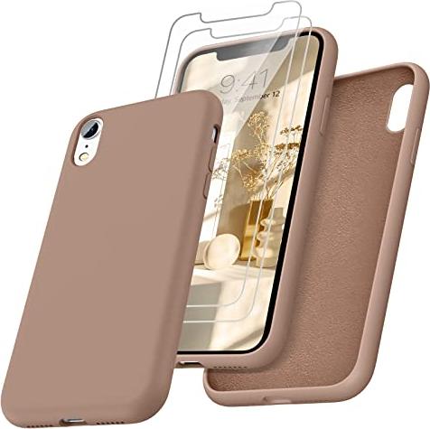 Hülle für Apple iPhone XR 6.06 Silikon Beige Rückseite 2x Panzerglas