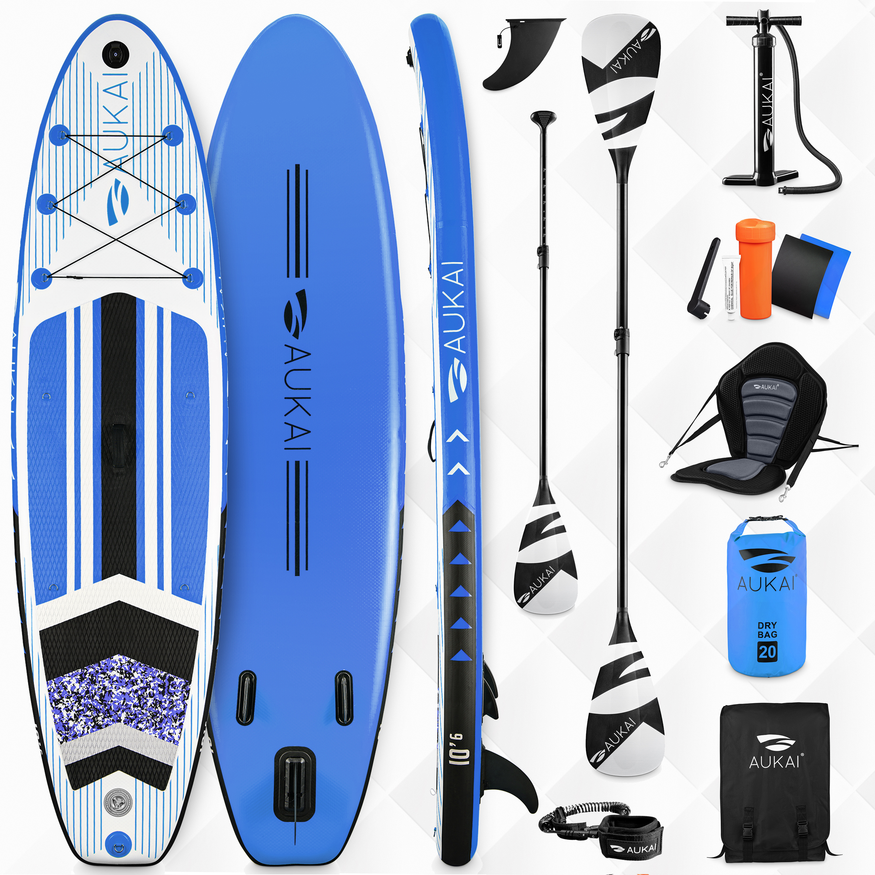 Stand Up Paddle Board 320cm 2v1 so sedadlom na kajak SUP Surfboard nafukovací + pádlo a dvojité pádlo Surfboard Paddleboard - modrý