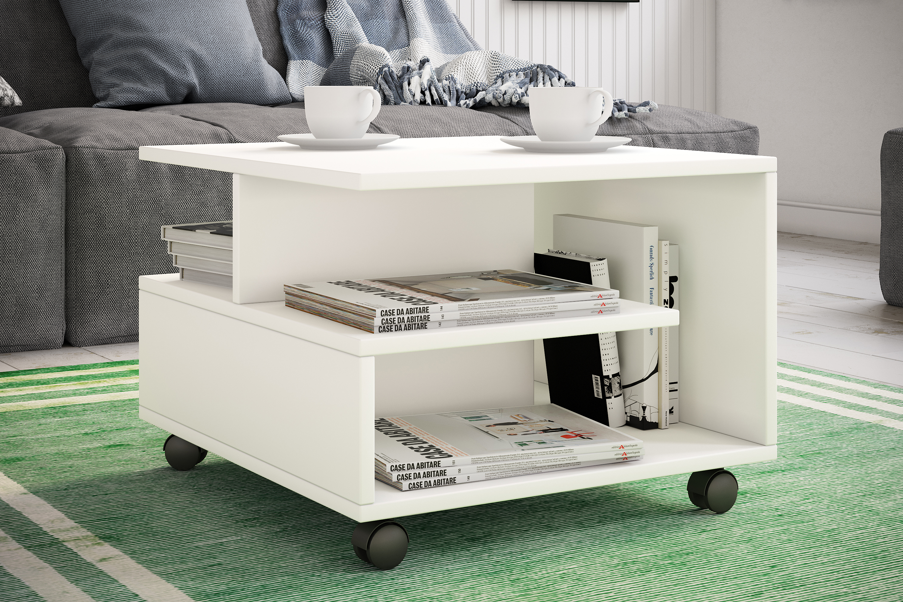 VCM Holz Couchtisch | Sofatisch mit Rollen | Wohnzimmertisch rollbar | Maße H. 40 x B. 50 x T. 50 cm| Kaffeetisch Stango S 56-919868