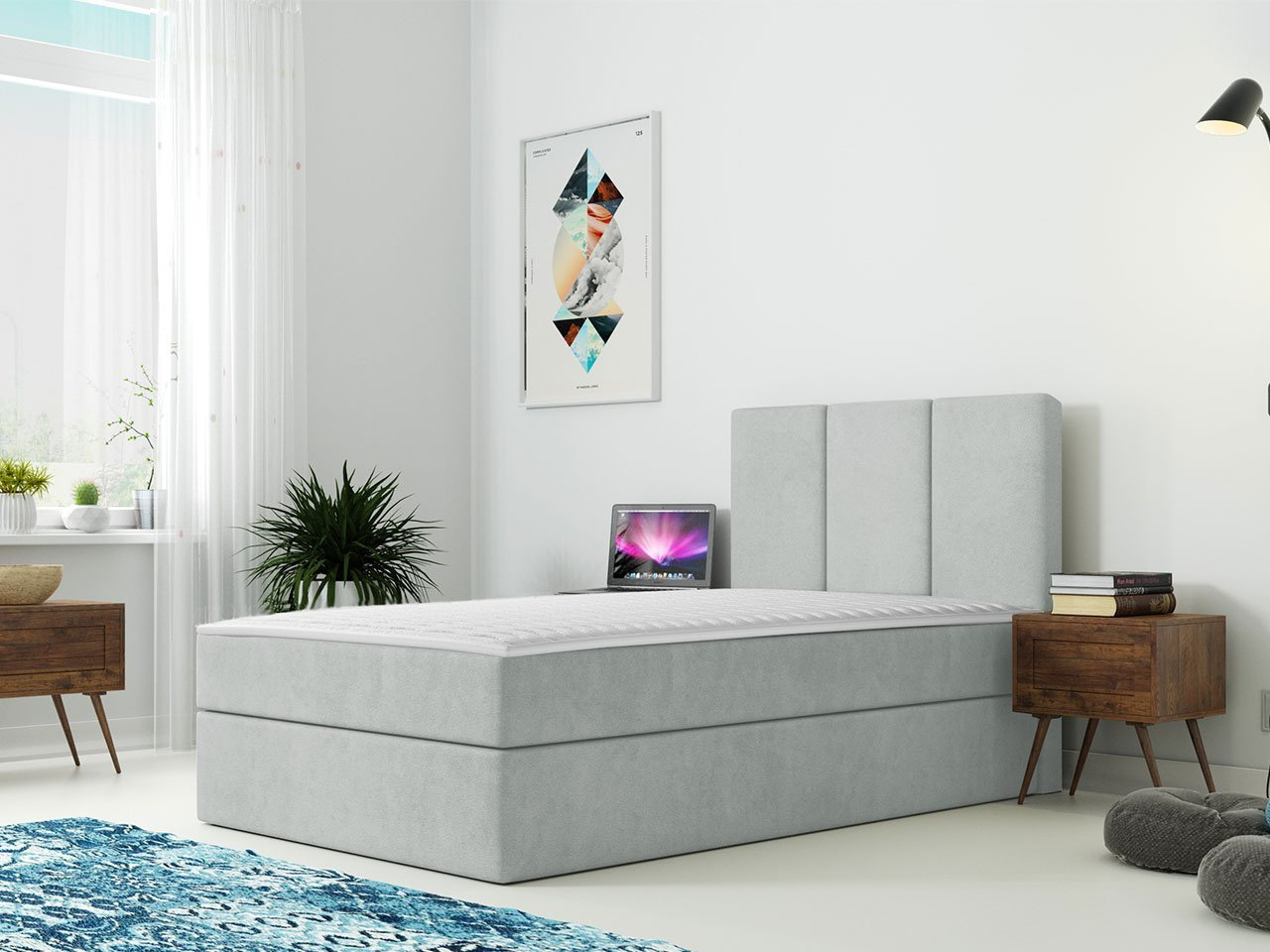 Kontinentálna detská posteľ 100x200 LOBO - šedá, ľavé prevedenie + topper ZDARMA